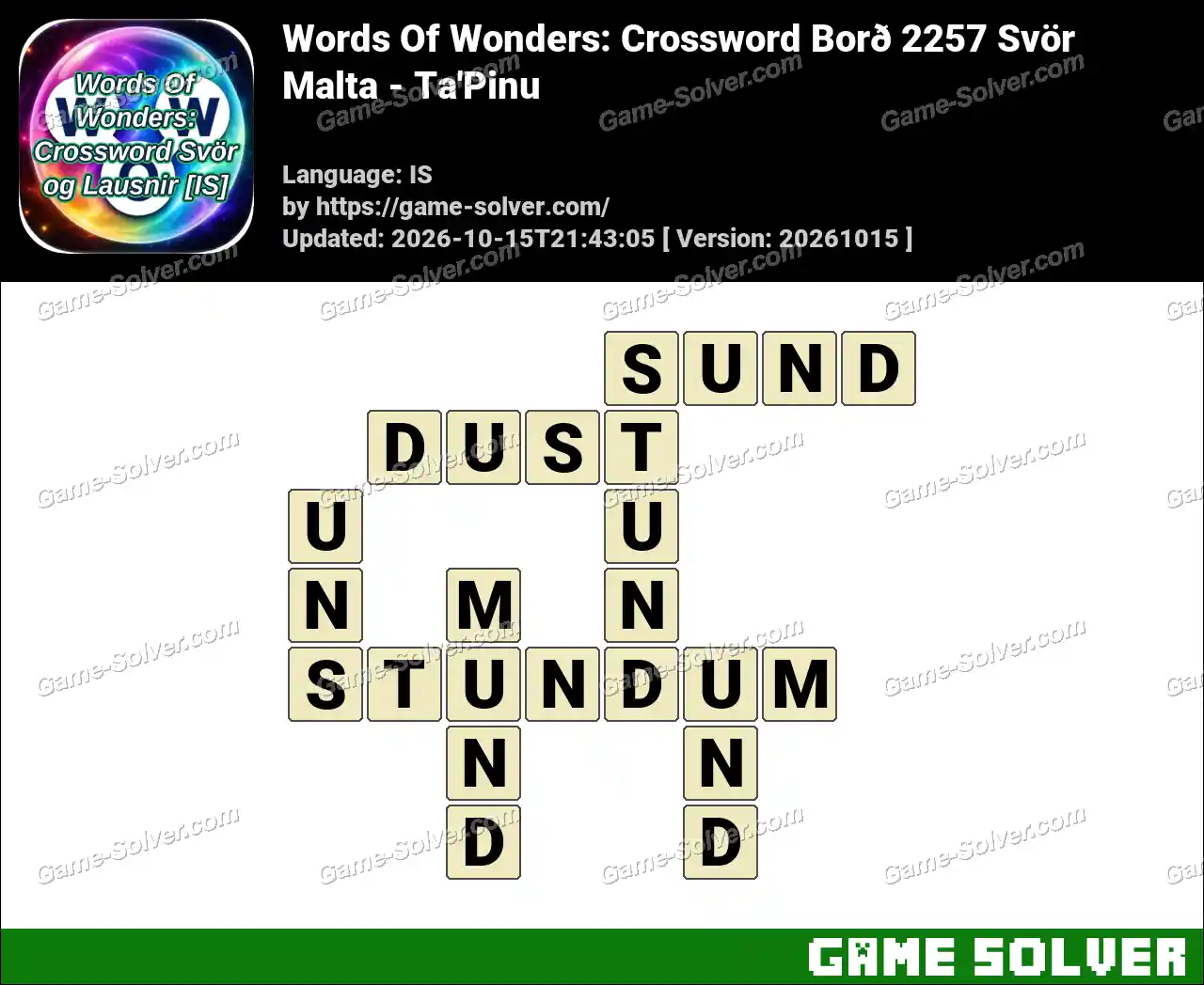 Words Of Wonders: Crossword Borð 2257 Svör – Malta – Ta’Pinu